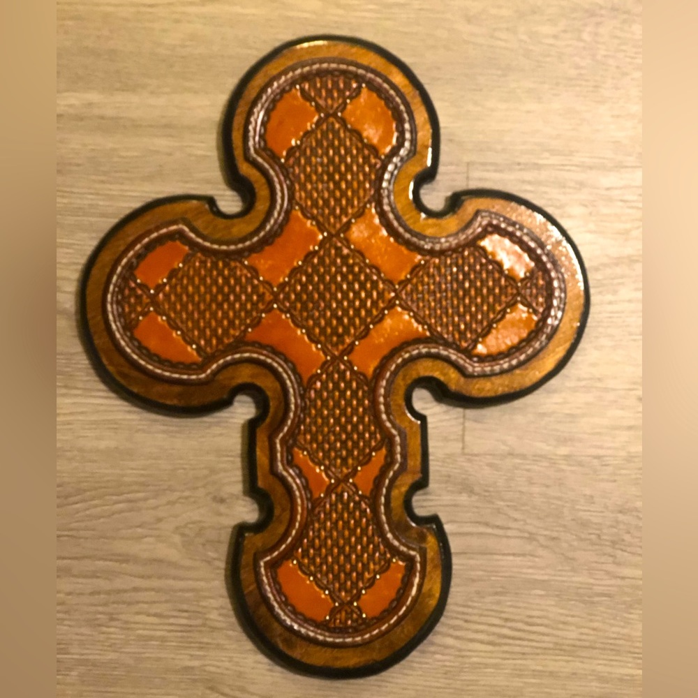 Handcrafted 
Wooden Cross with Leather